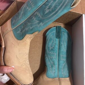 Anderson Bean Tan and Teal Heeled Boots